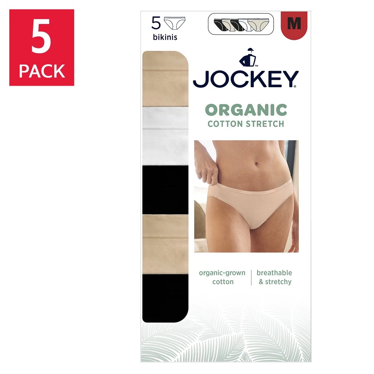Jockey Women’s Organic Cotton Stretch Bikini 5-Pack, S- M- L- XL- New