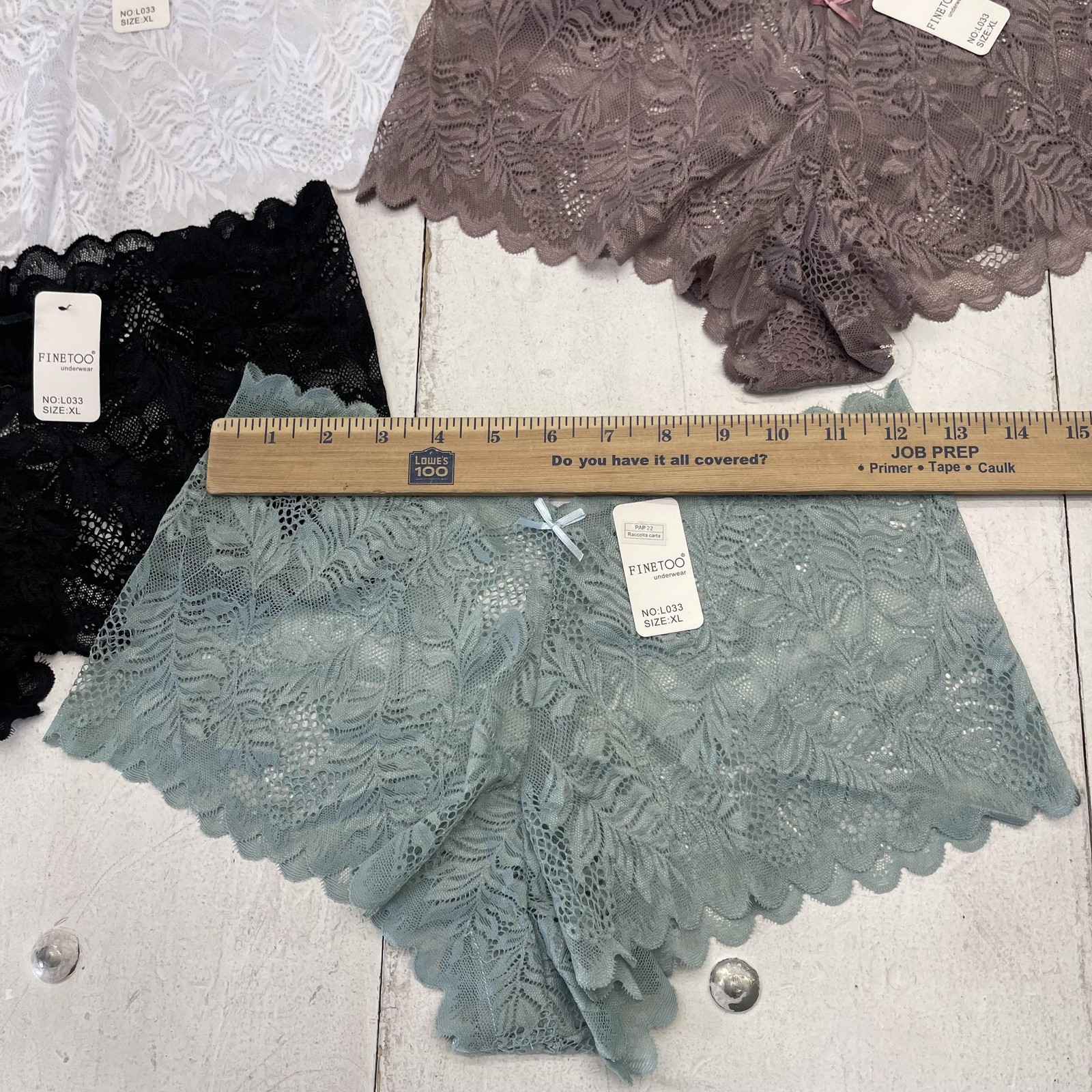 FINETOO Boyshort Panties Womens XL Multicolor Lace Floral Sheer Stretch 5 Pack