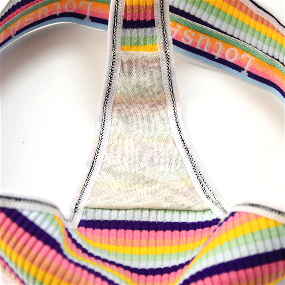 5PCS Women Sexy Rainbow Colorful Striped Cotton Panties Briefs Thongs Underwear
