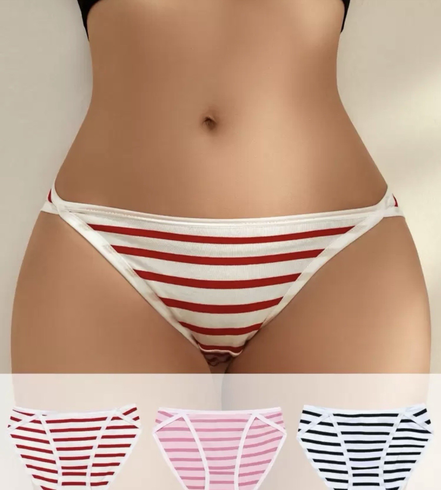 Women’s Teens Striped Bikini Panties Blue Red Pink Beach/Summer 3pk X-LARGE XL