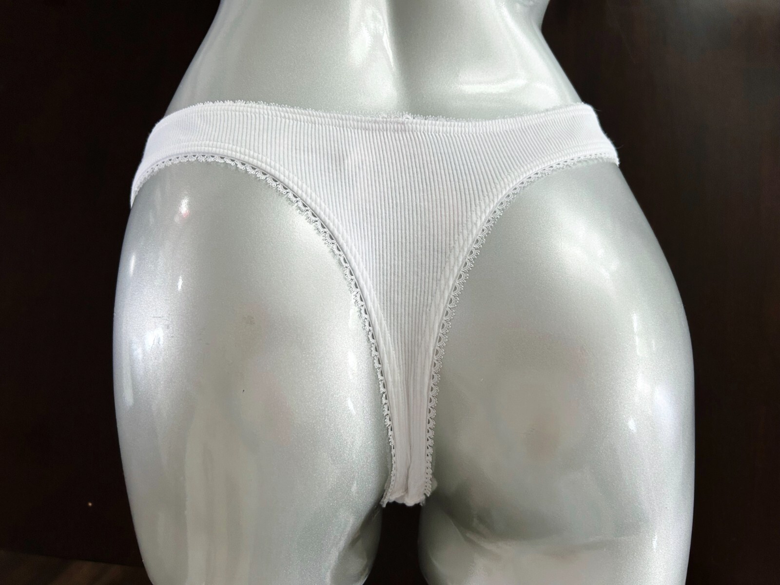 Victorias Secret Stretch High Leg Scoop Thong Panty XL VS White & Blue Nwt