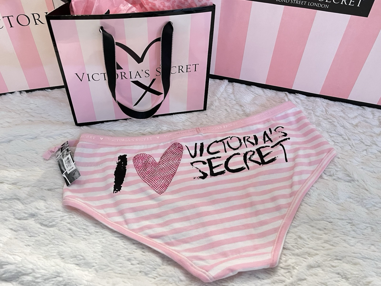 NWT VTG VICTORIA’S SECRET Signature Band Cotton Stripe Hiphugger Graffiti Panty
