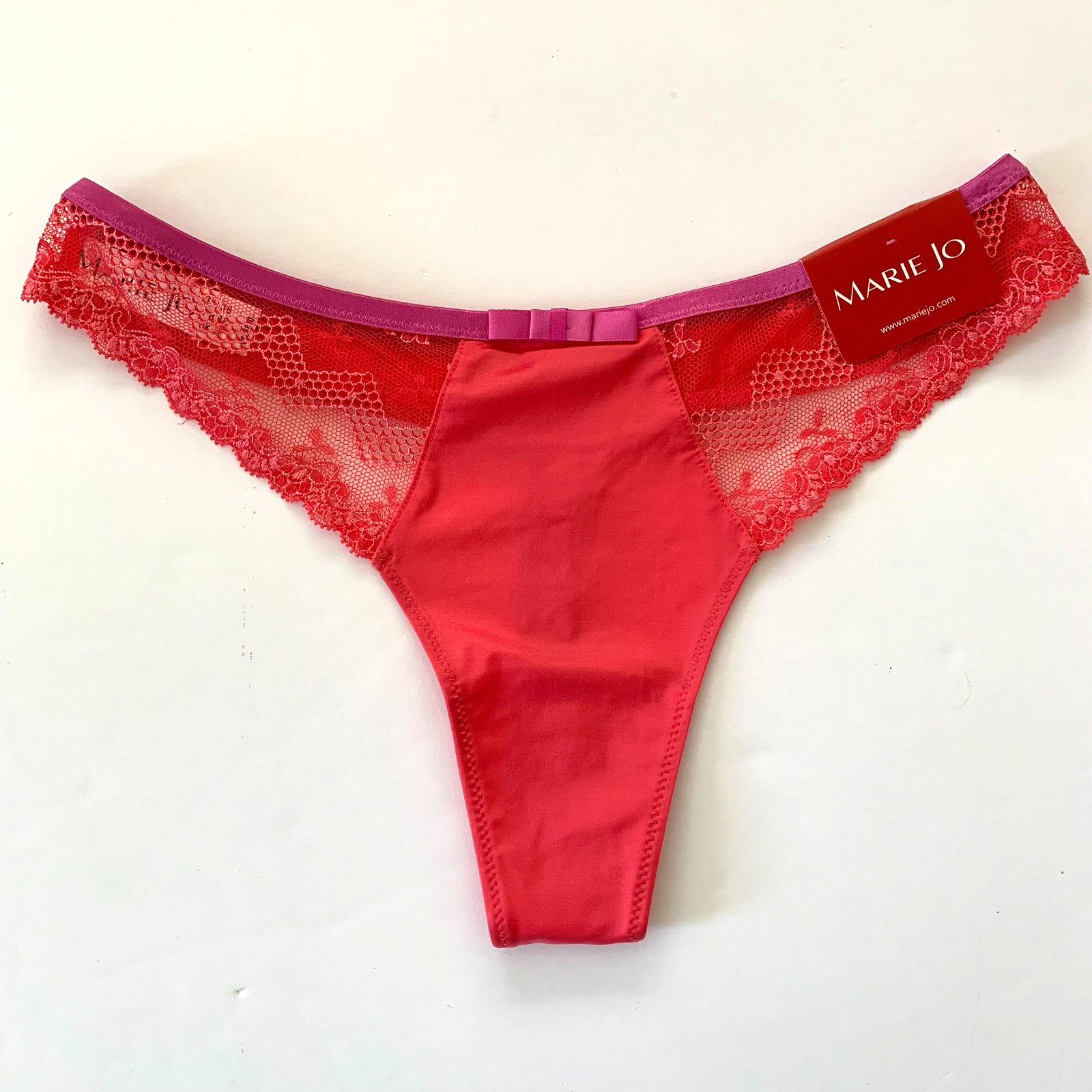 NWT Marie Jo Celine Geo Scalloped Lace Thong Panty Small Pink Purple Bow