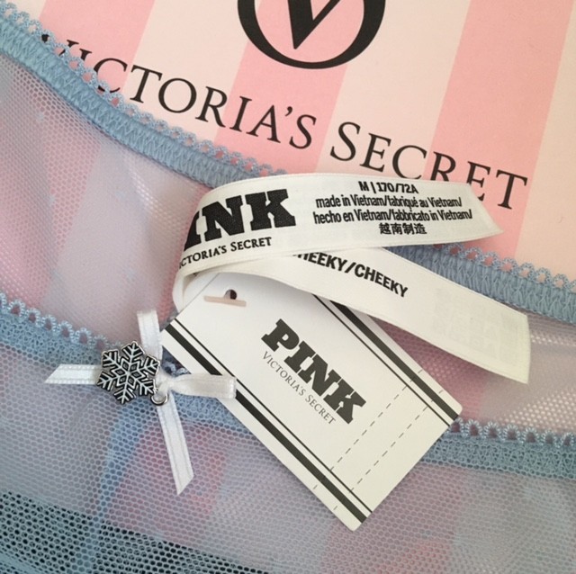 NWT VICTORIAS SECRET PINK WINK CHEEKY MESH SNOWFLAKE CHARM ICY BLUE ICE PRINCESS