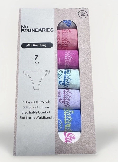 7-Pair NO BOUNDARIES Women’s XXXL (22) Cotton Thong Days Of The Week Underwear