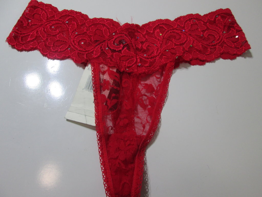 NWT Rene Rofe Women Size L Panty Thong Red Lace Floral Beaded Intimates Lingerie