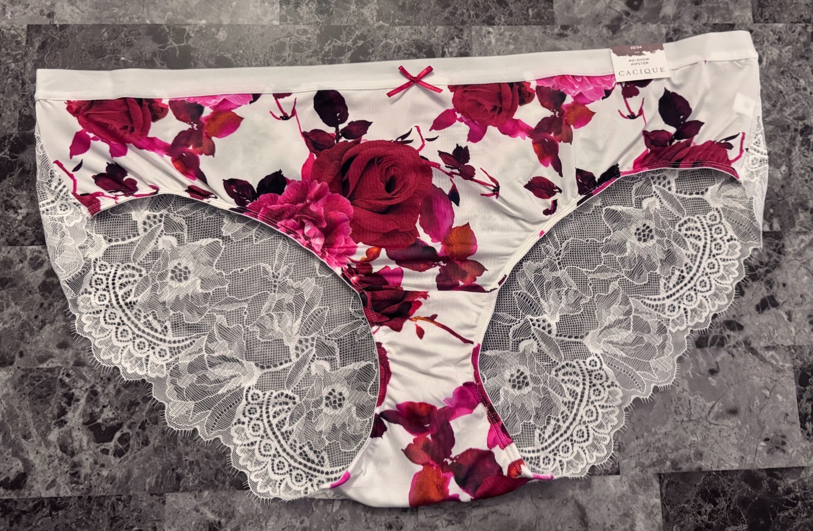 NWT CACIQUE LANE BRYANT 22/24 SMOOTH FLORAL ROSE LACE NO SHOW HIPSTER PANTIES