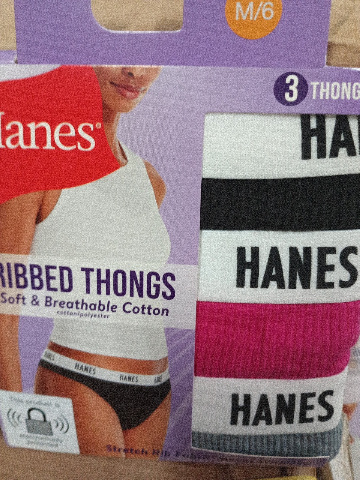 2 Pack, 3 Each, 6 Total, M/6 Hanes Women’s Ribbed Cotton Thong , 223