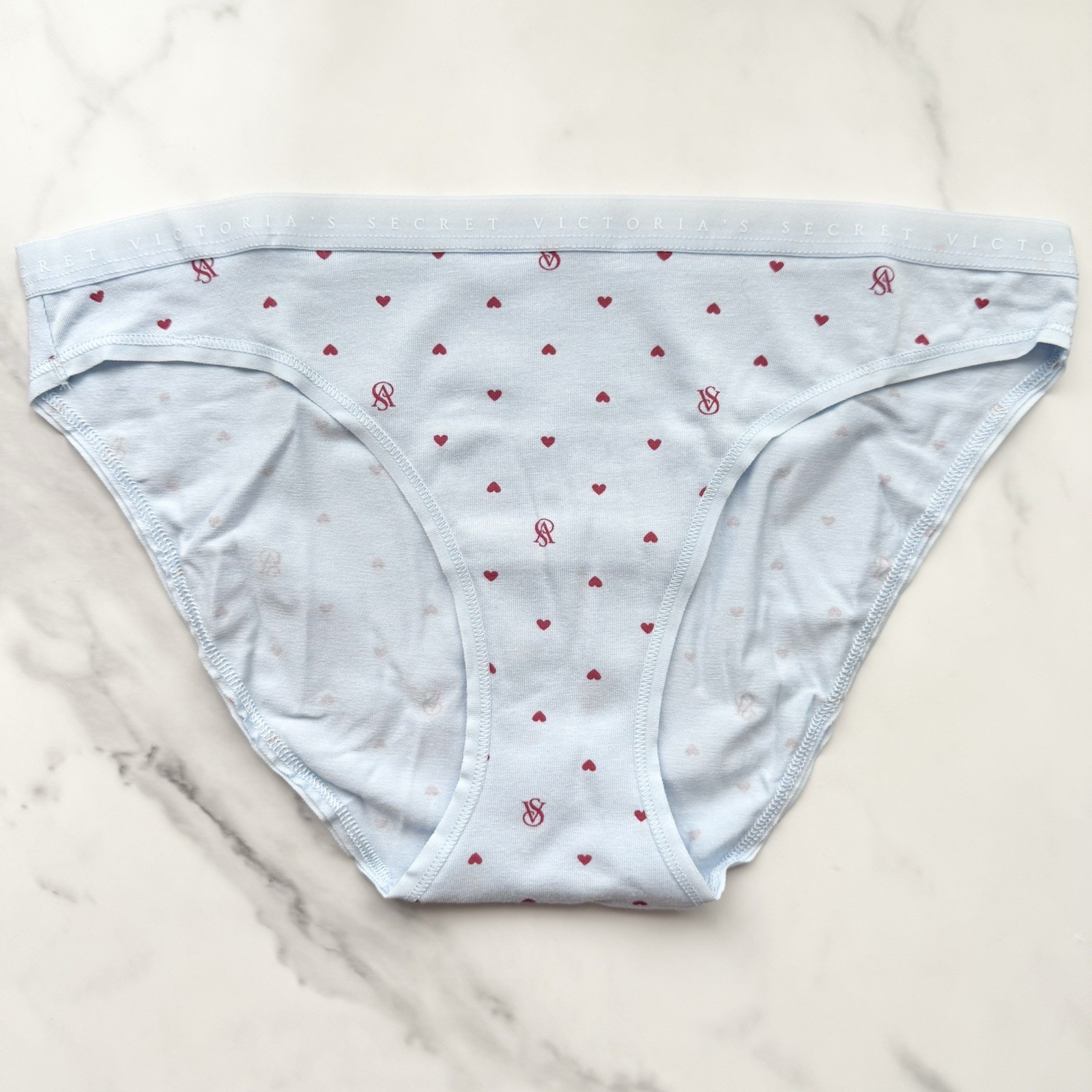 Victoria’s Secret Stretch Cotton Smooth Bikini Panty Blue Heart Logo SZ S