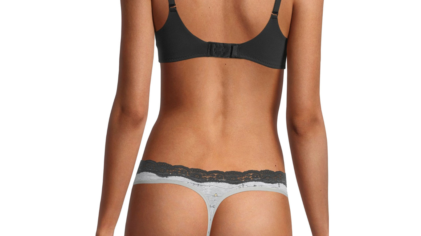 AMBRIELLE 3X Organic Cotton Thong Panty Wonderland Print Lace Waist Holiday NWT