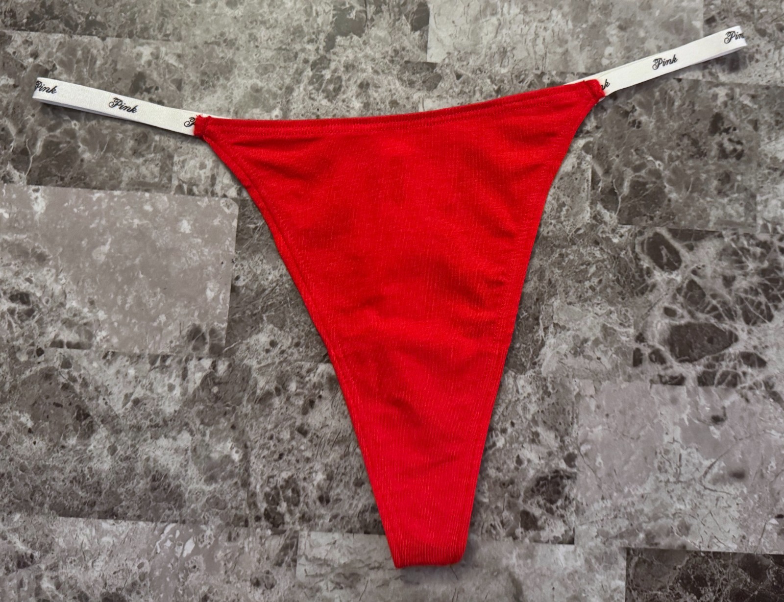NWT VICTORIA’S SECRET PINK RED BLACK LOGO SIDE STRAPS HIGH LEG THONG PANTIES