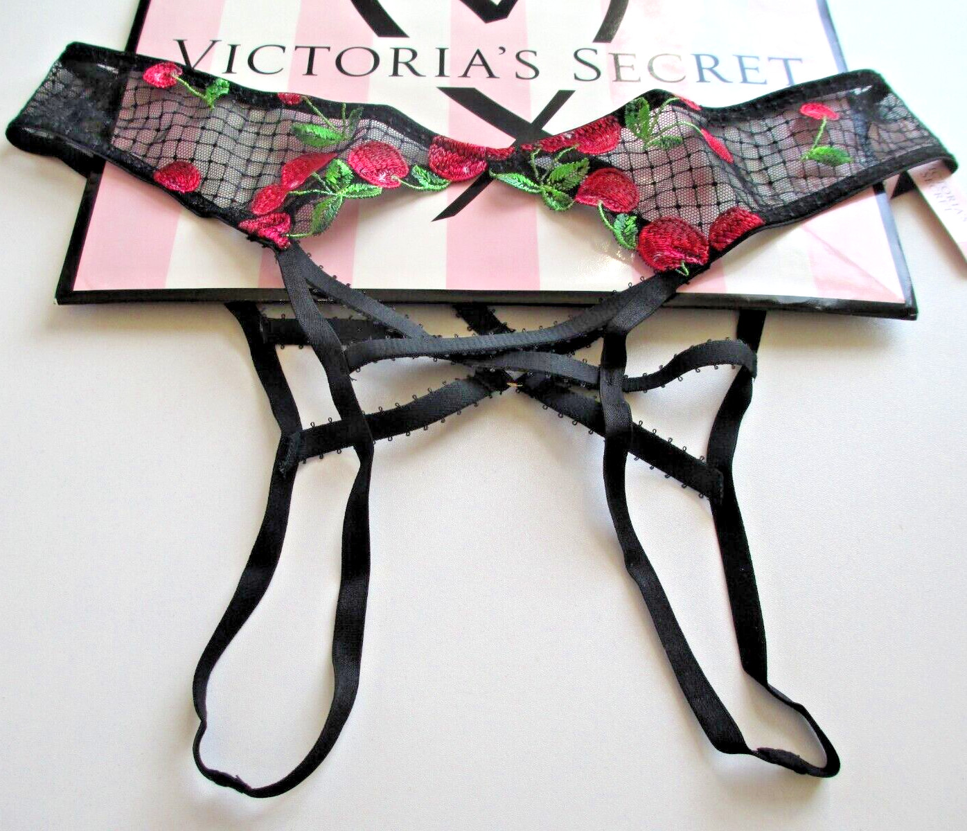 VICTORIA’S SECRET VERY SEXY Cheeky Panty VS Black Red Cherries Open S M L XL NWT