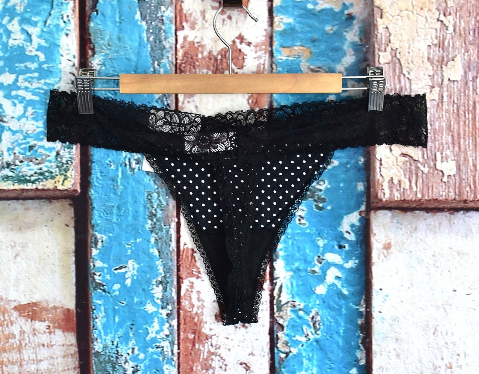 Women’s No Boundaries Micro Thong Panties Underwear XS, XXXL Black Polka Dot NEW