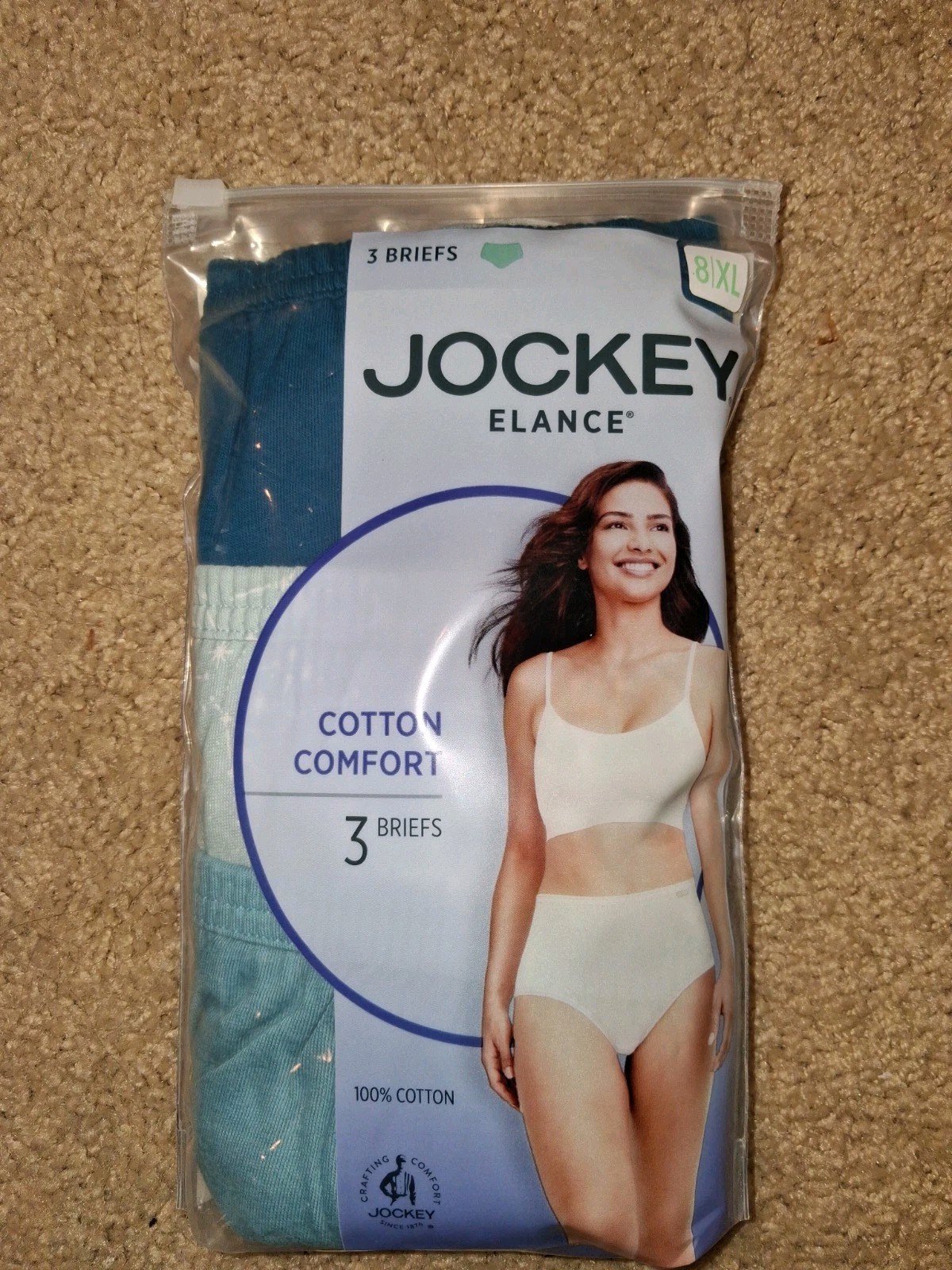 Jockey Elance 100% Cotton Brief Underwear – Women’s Size 8 – 3 Pack Blues – New