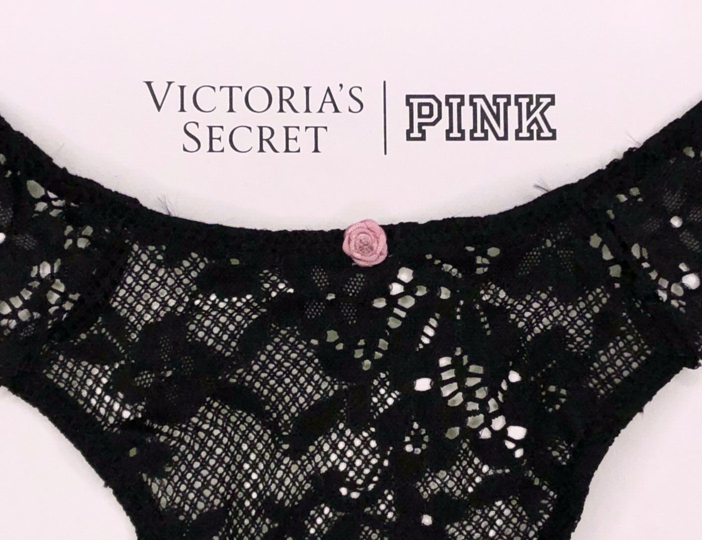 Victoria’s Secret NWT Large Black Lace Brazilian Panty Rhinestone Bow Sexy Sheer