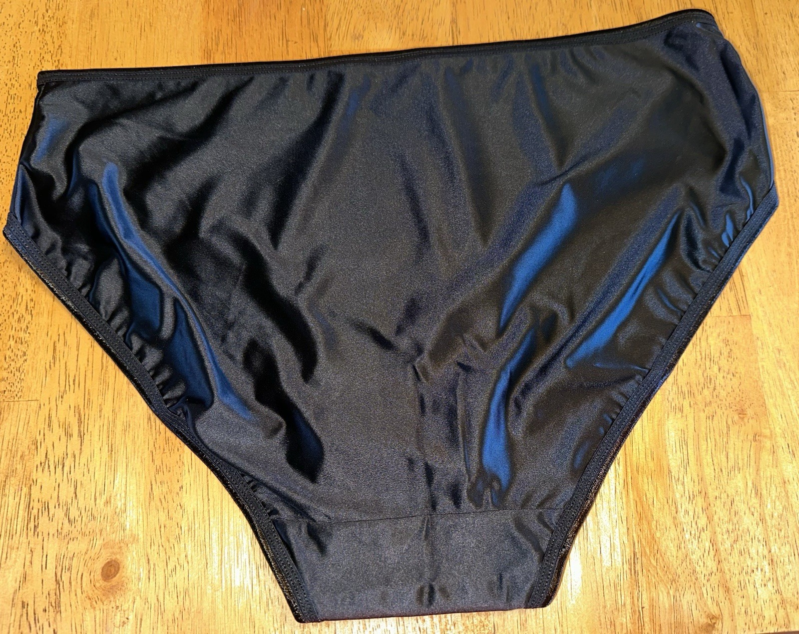 Vtg 80s Styl Glossy Slippery Black 2nd Skin Butter Satin Brief Pantie 2X 2XL NEW