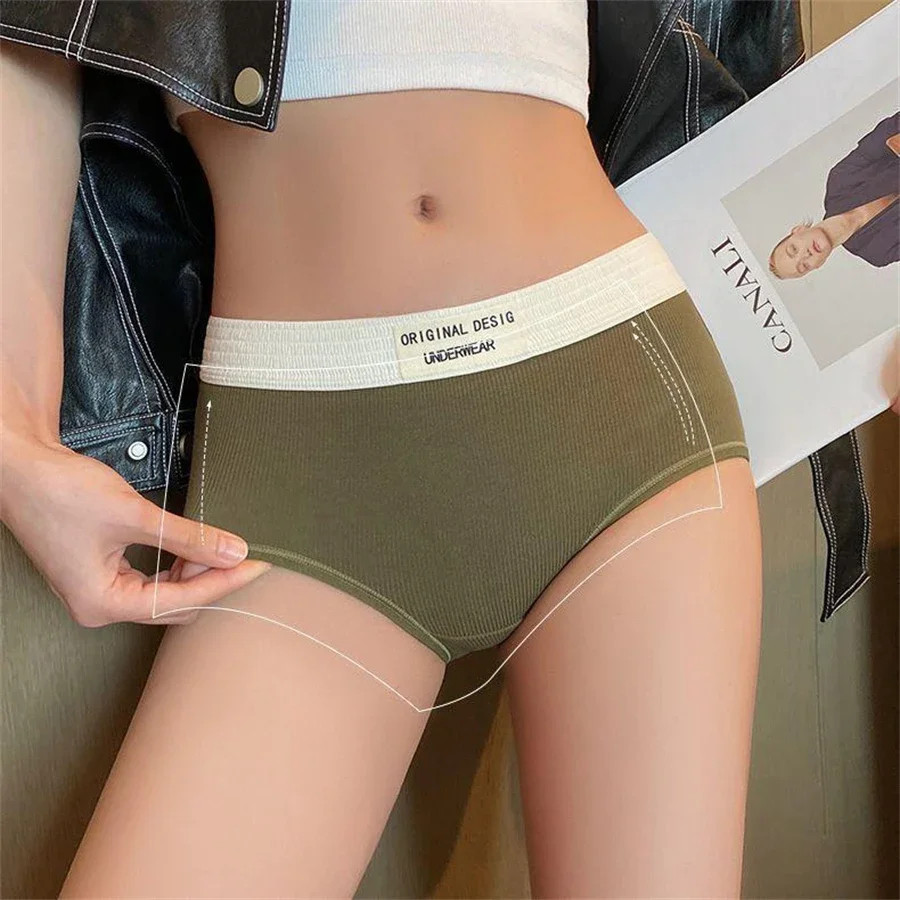 Cotton Panties Seamless Mid Rise Letter Print Soft Breathable Women’s 3 Pcs
