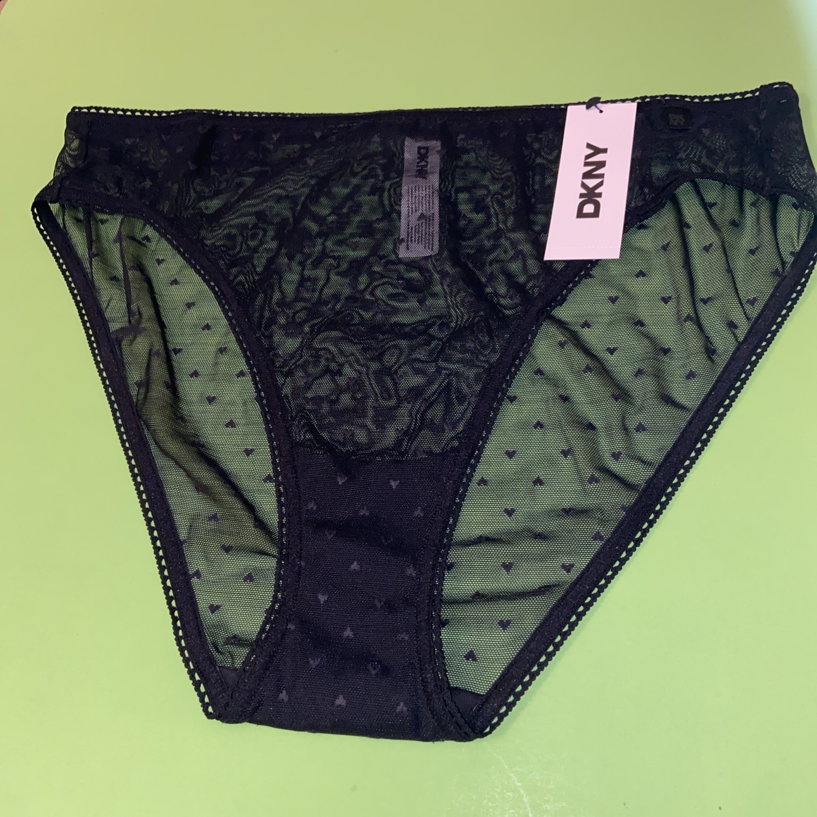 NEW! DKNY BLACK MESH HEART BIKINI PANTIES / X-LARGE / $24