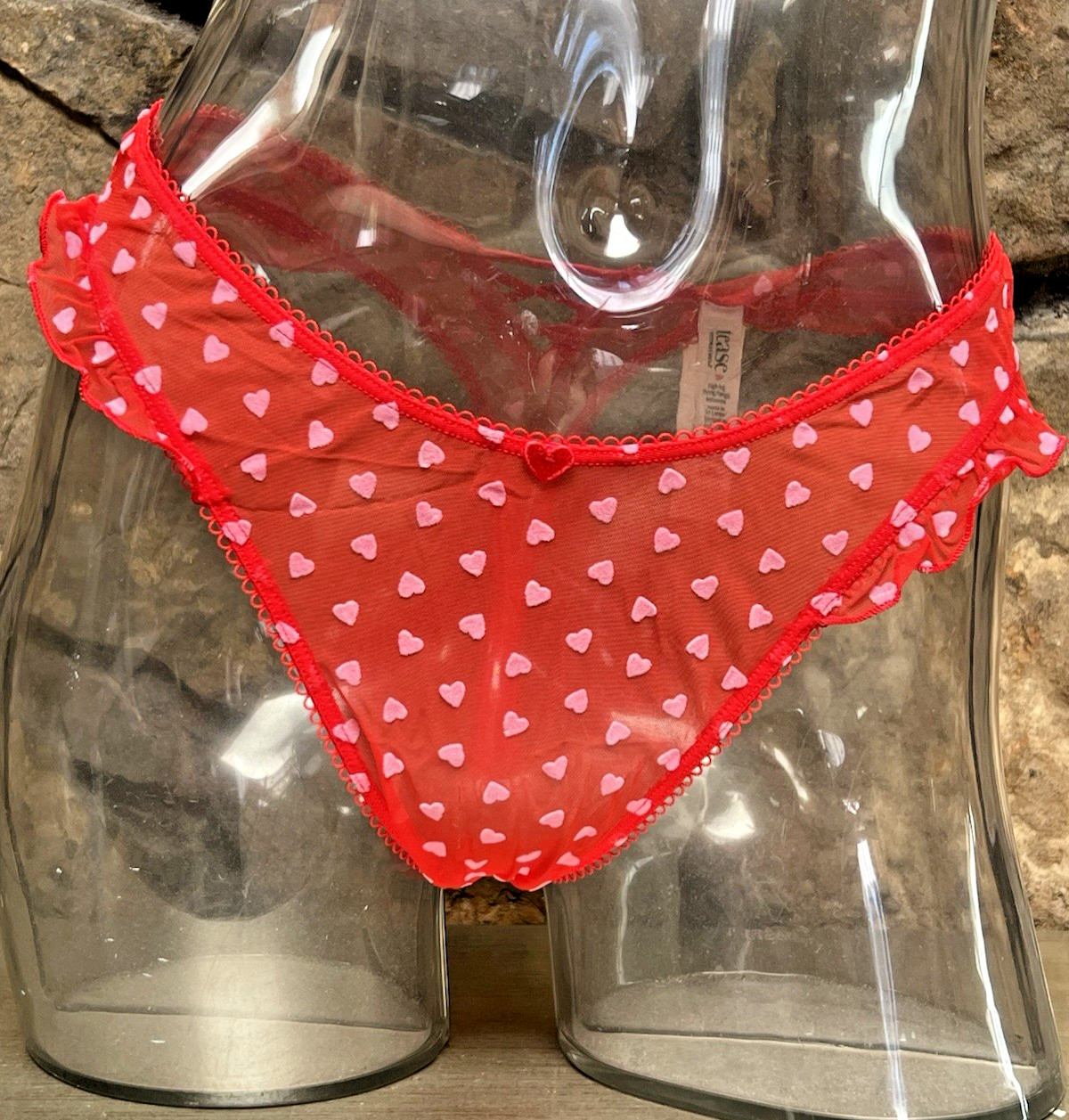 Victoria’s Secret Tease High Leg Scoop THONG Panty Sz L Pink Hearts NWT$16.95