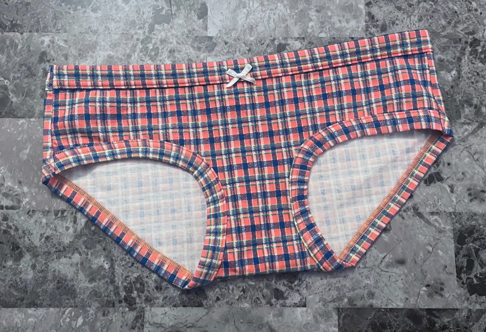 NWT AERIE AMERICAN EAGLE SMALL BLUE CORAL GREEN PLAID RARE BOY BRIEF PANTIES