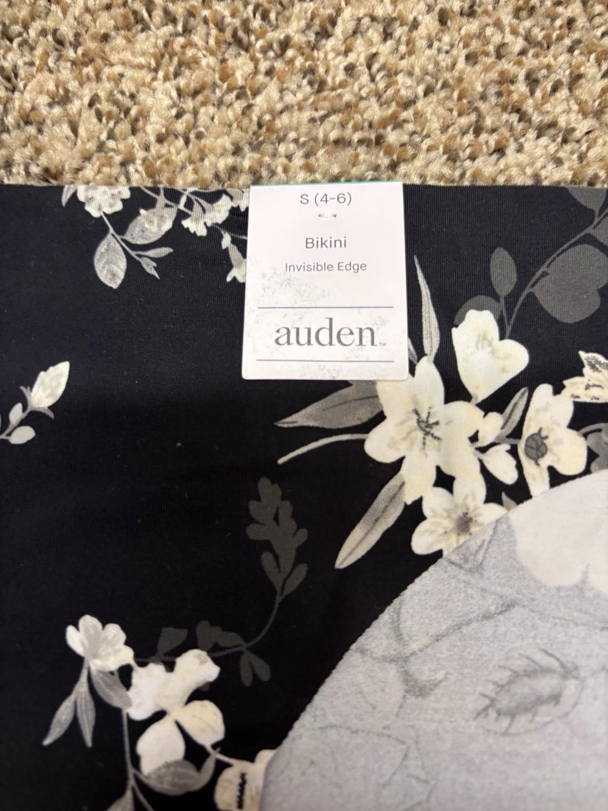 Auden Black Floral Invisible Edge Bikini. Size: S (4-6).