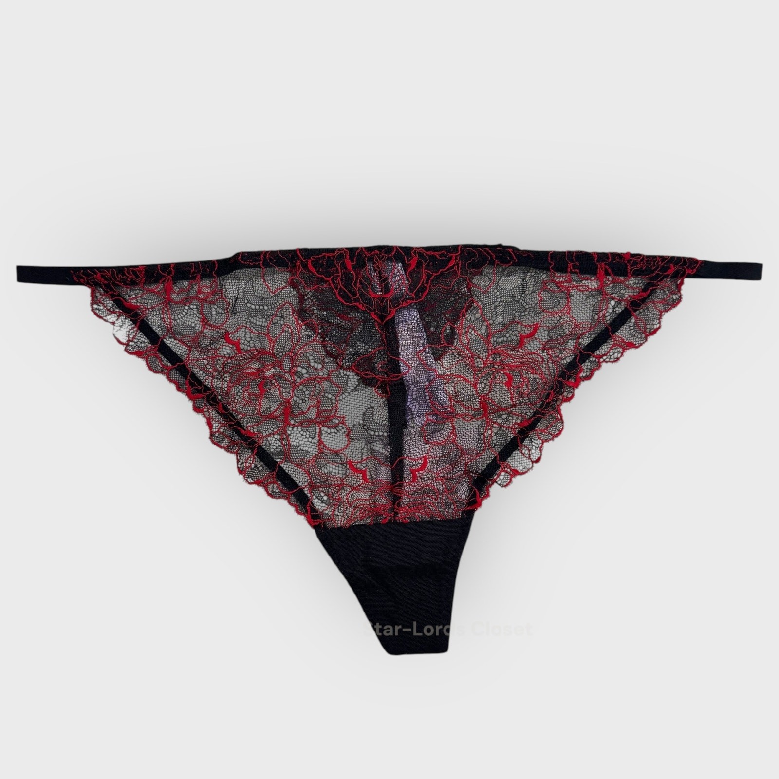 Savage X Fenty Embroidered Lace G String 1X Black Red Gothic Lingerie Romance