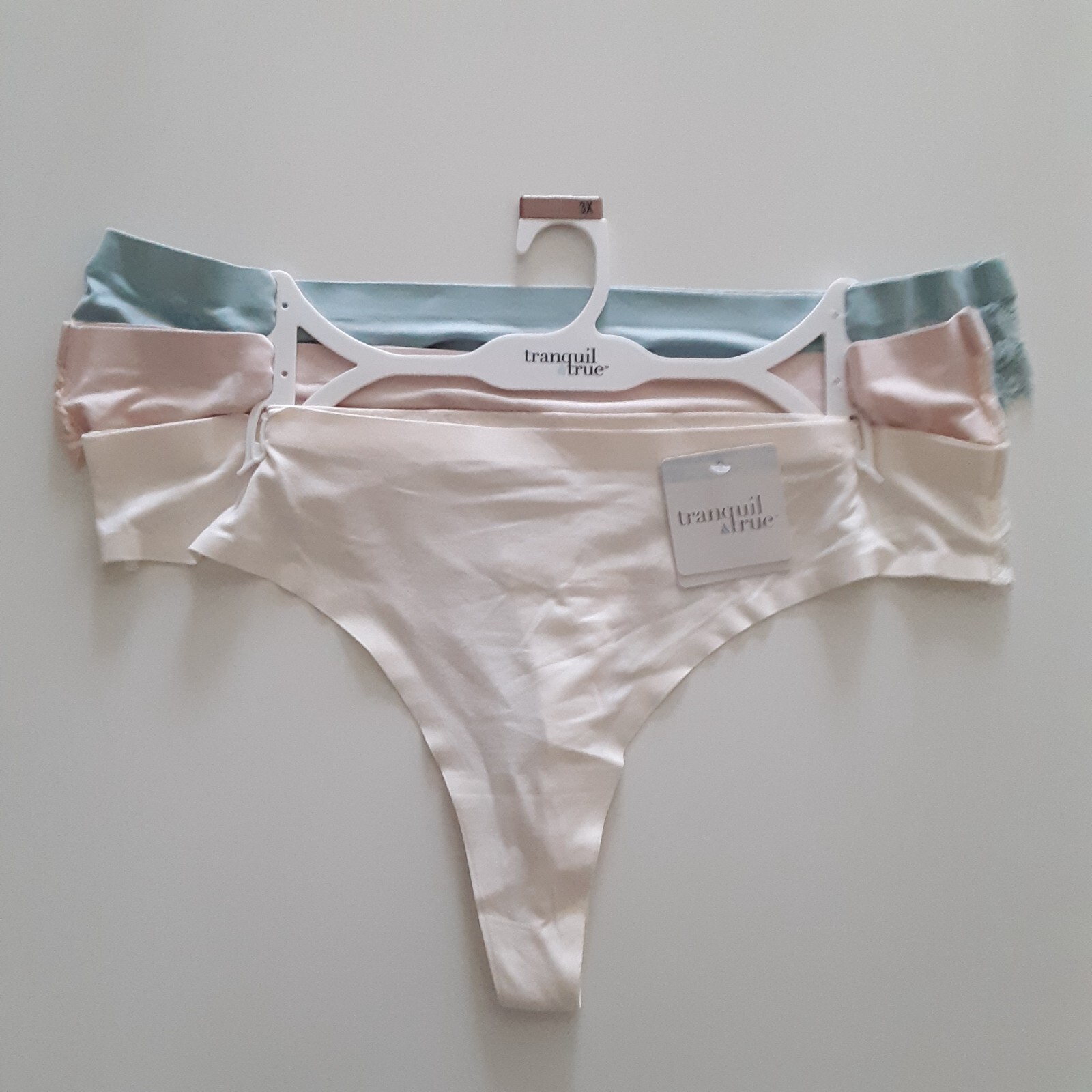 Tranquil & True Womens Size 3X Thongs Microfiber Lace Back Ivory Pink 3 Pack