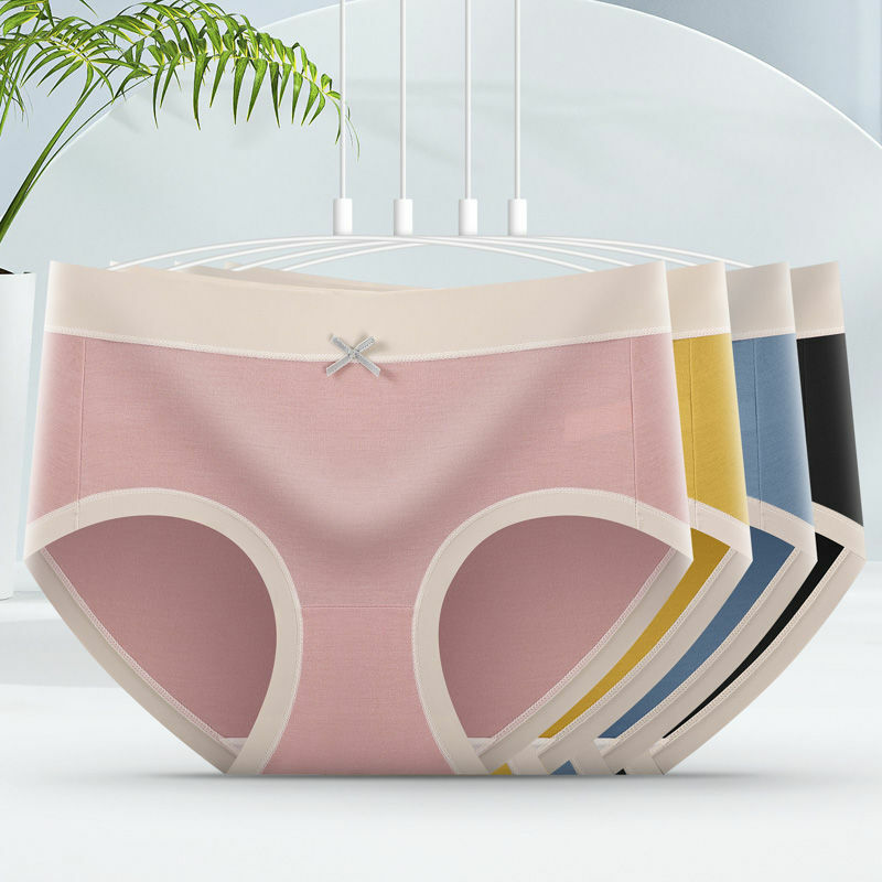 4 Pack Antibacterial Women Modal Cotton Underwear Sexy Panties Soft Mid-waist