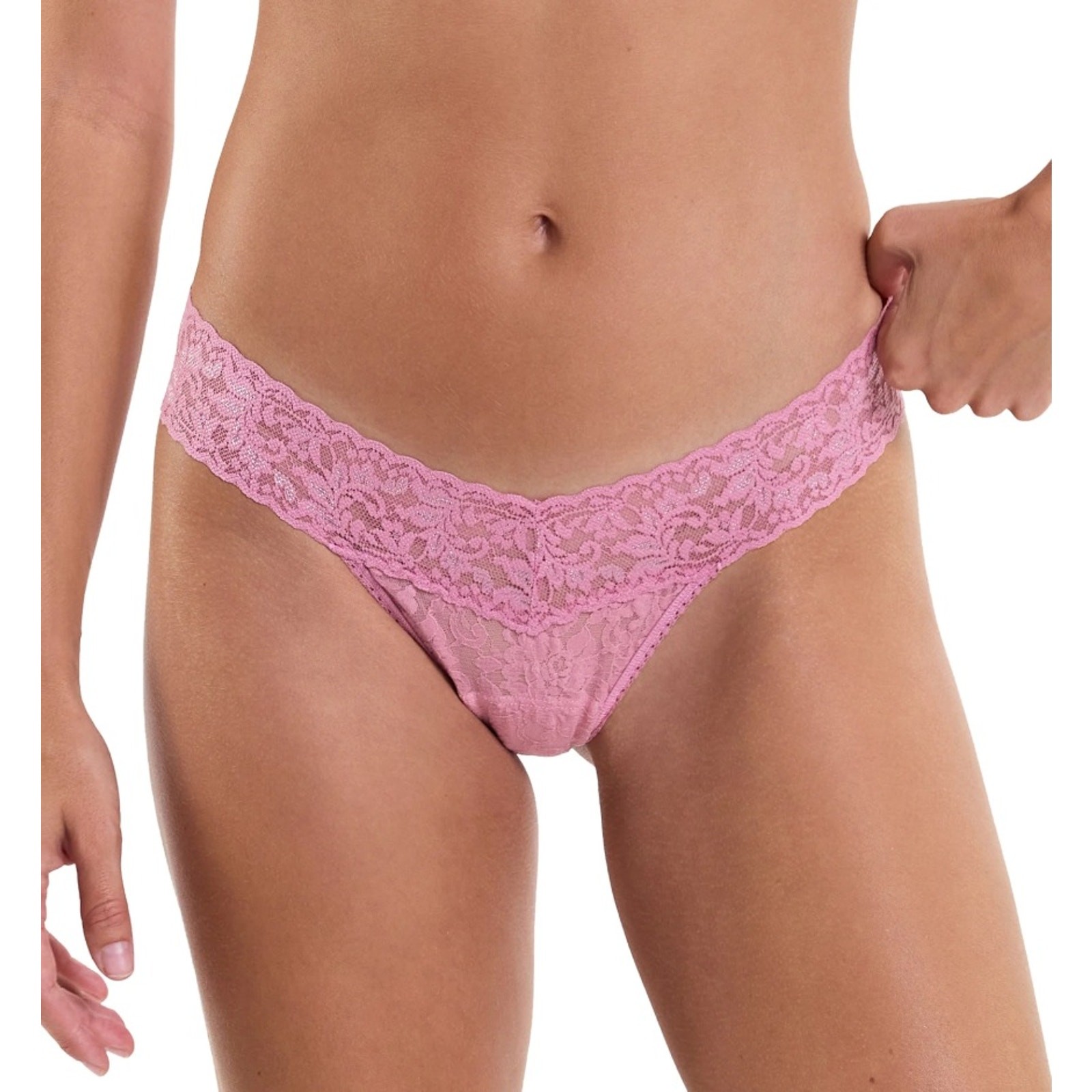 Hanky Panky Women Tea Cake Pink Stretch Signature Lace Low Rise Thong One Size