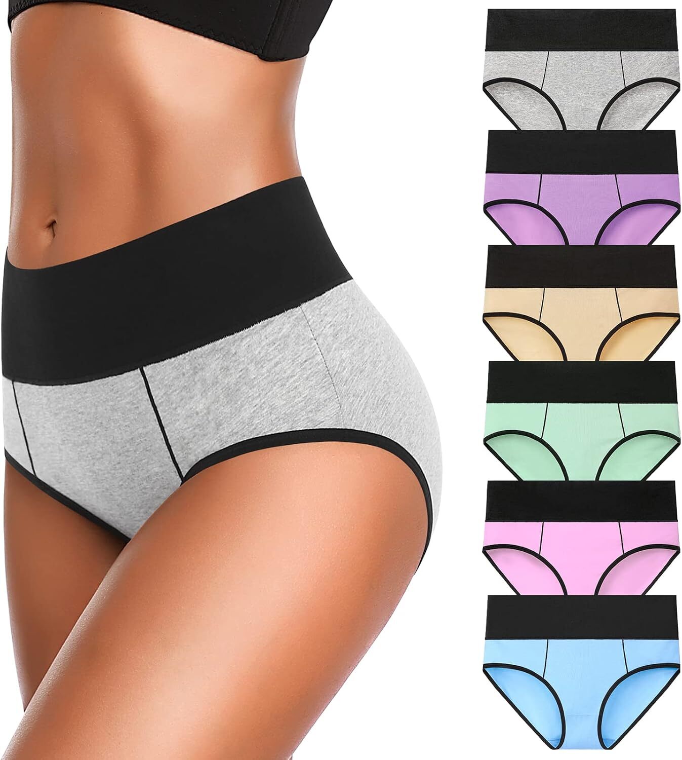 Eiggam Underwear for Women Cotton High Waist Panties Full Coverage Briefs Soft S