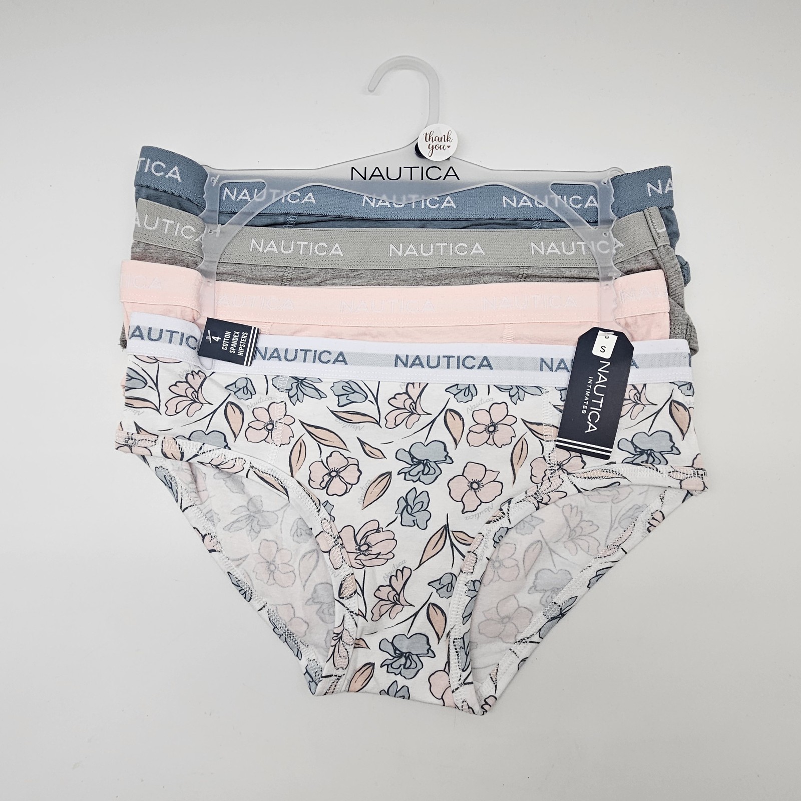 NAUTICA 4 Pack Women’s S M XL Cotton Hipster Logo Panties Blue Gray Pink White