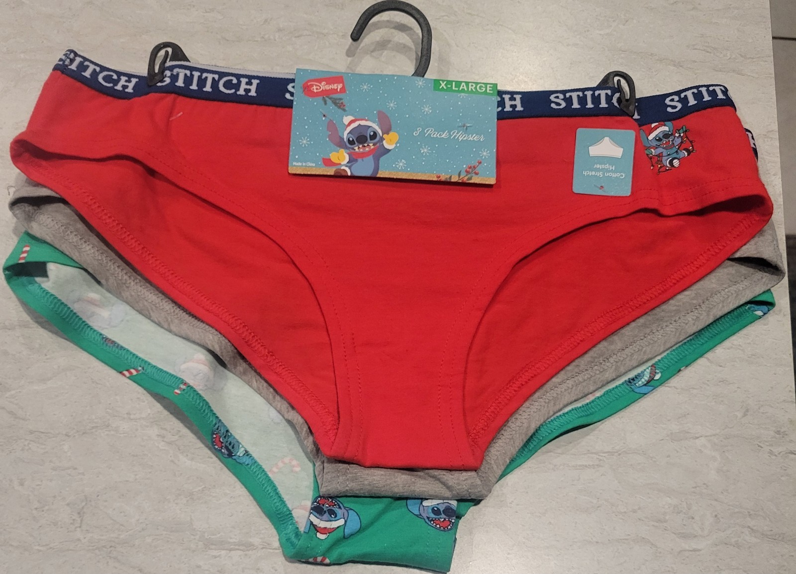 3 DISNEY 43L0224W1HZA RED STITCH SIGNATURE WAIST COTTON HIPSTER PANTIES Size XL
