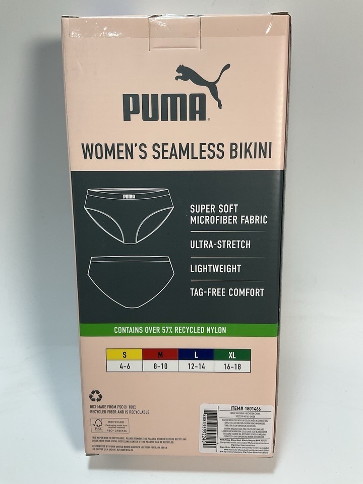 Puma Women’s 4-Pack Seamless Bikini Panties – Soft Ultra-Stretch, Size L