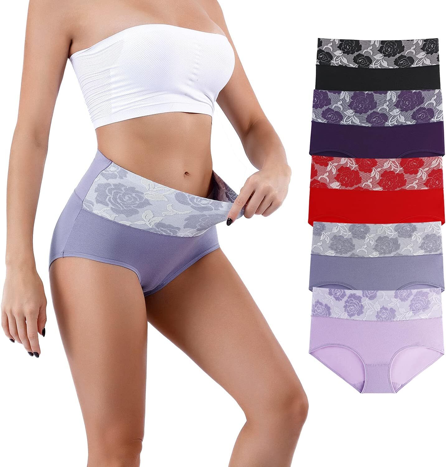 5Pack Womens High Waist Underwear Tummy Control briefs,Postpartum Cotton Panties