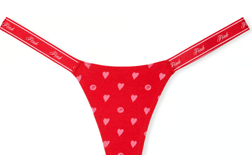 L Red Heart Dot Print PINK LOGO Cotton Micro HiCut Victorias Secret Thong Pantie