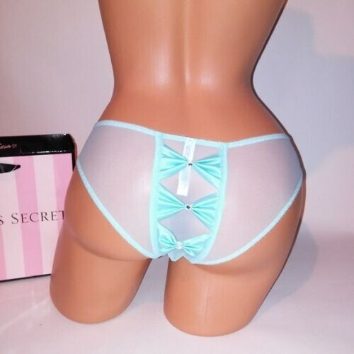 Victoria Secret Panty XS Bridal I Do Blue Bows Bling Bikini Sheer New