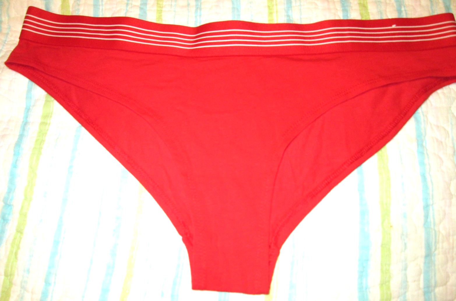 Flirtitude ladies’ CHEEKY Bikini PANTY-red w/ striped waist -SZ XXL-NWOT