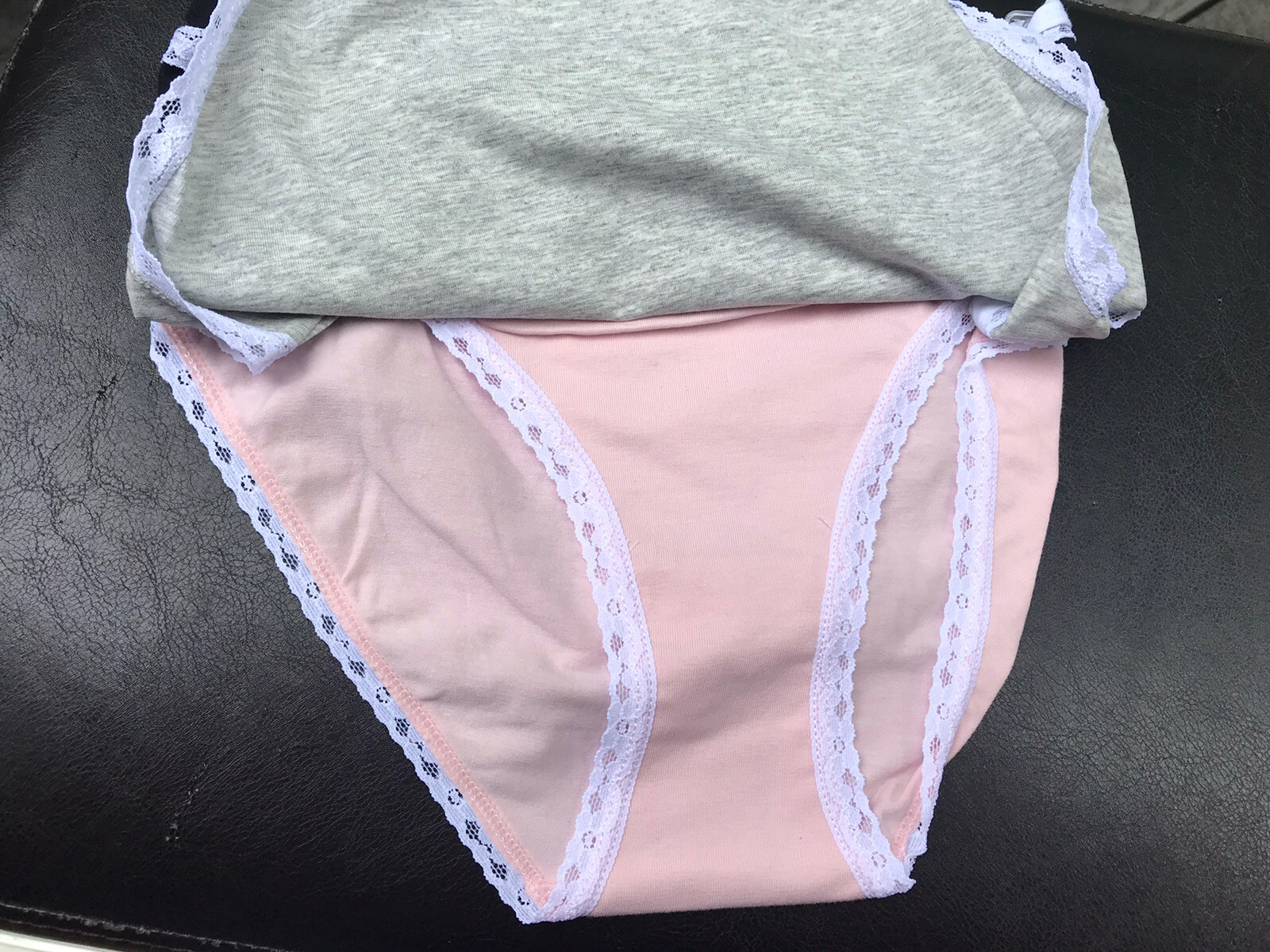 new Essie 3 pack bikini underwear gray pink black cotton Stretchy lace Large L