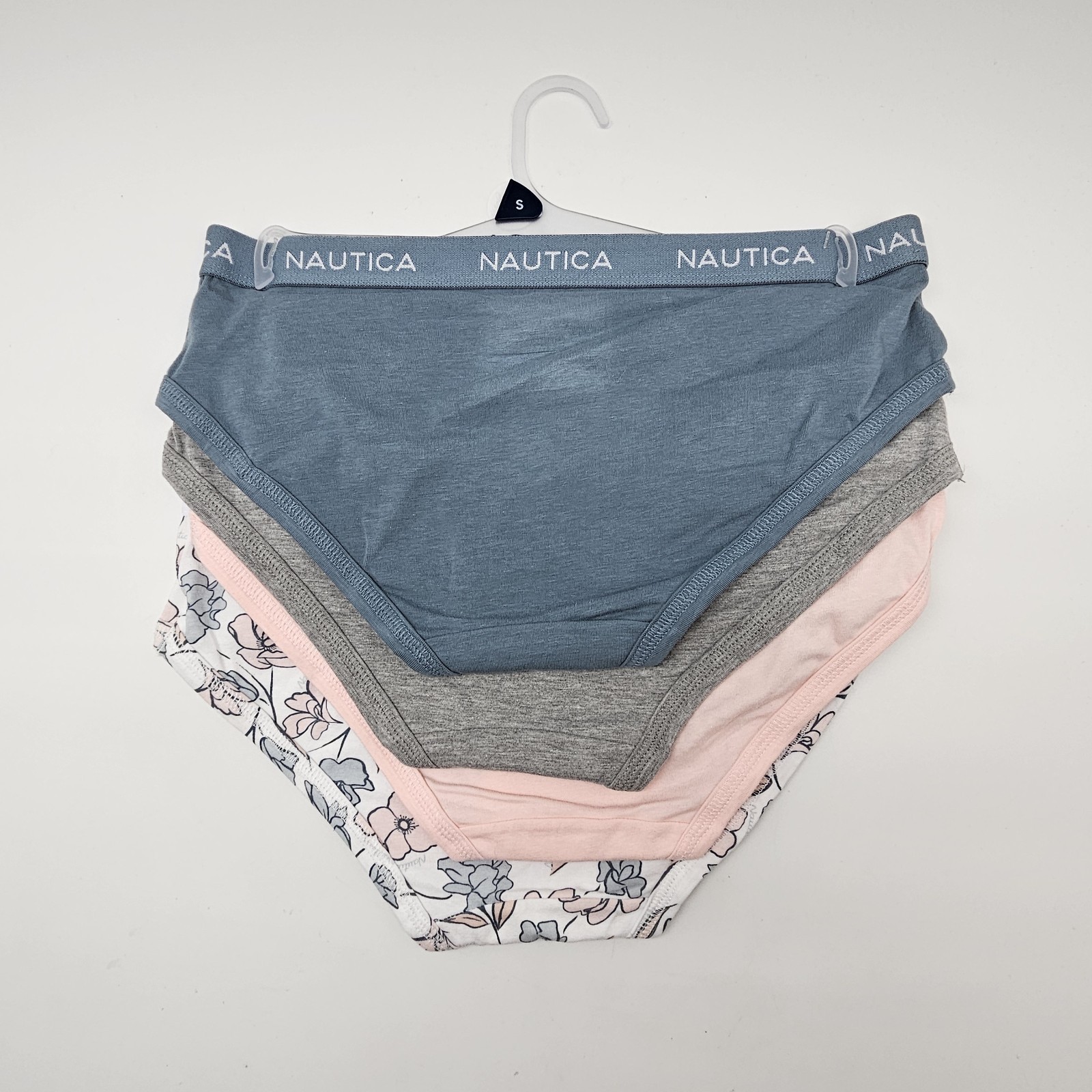 NAUTICA 4 Pack Women’s S M XL Cotton Hipster Logo Panties Blue Gray Pink White