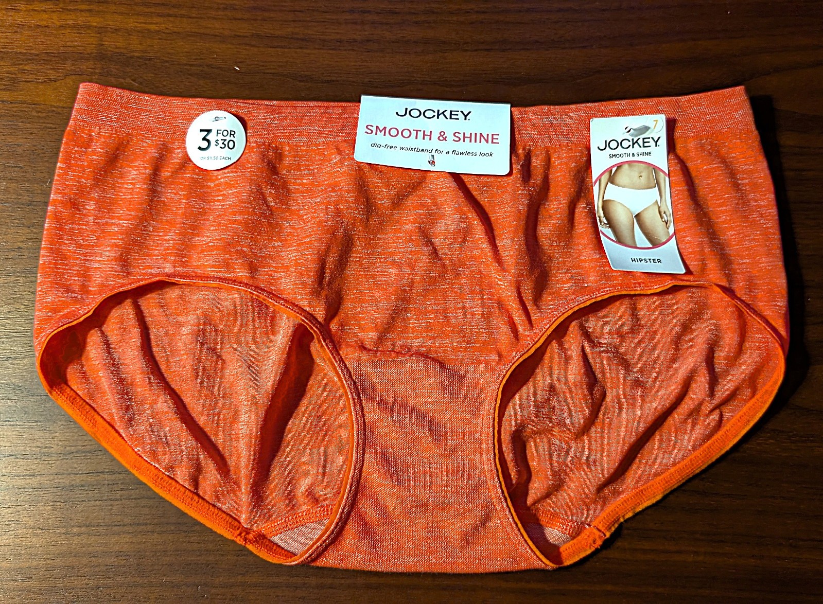 Jockey Smooth & Shine Seamfree Hipster Red Heather Silver Lurex Sz 7 NWT