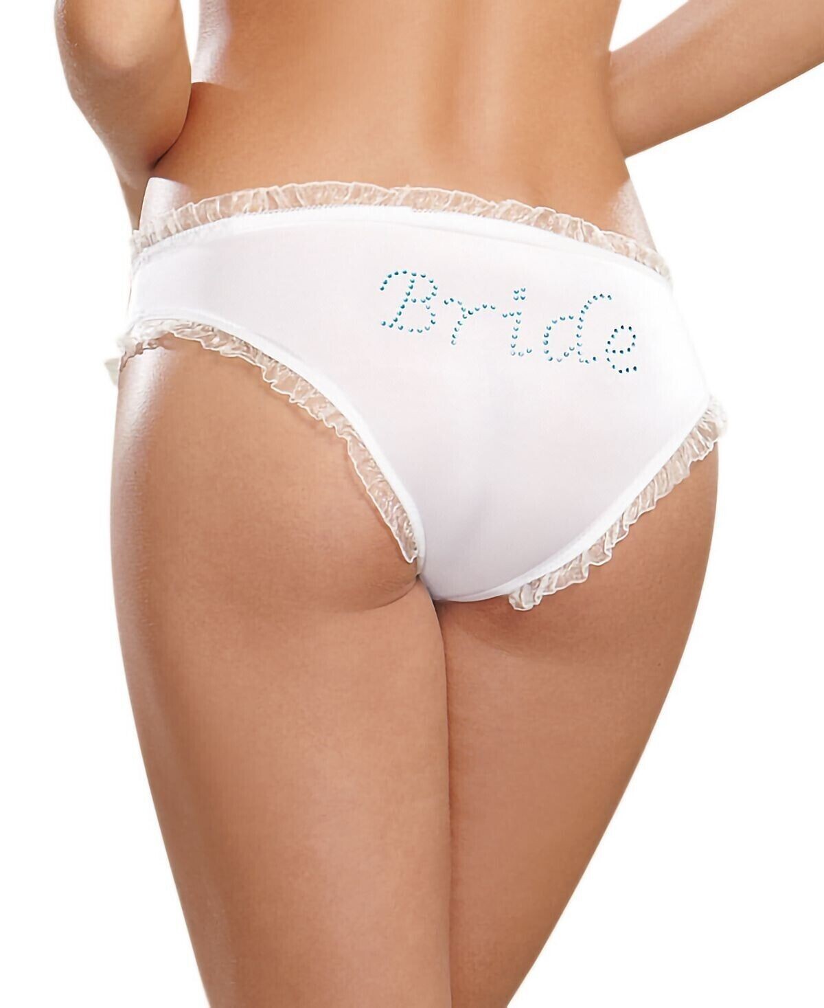 Dreamgirl Women’s Microfiber Low-Rise Panty with Rhinestone “Bride” Detail WHITE