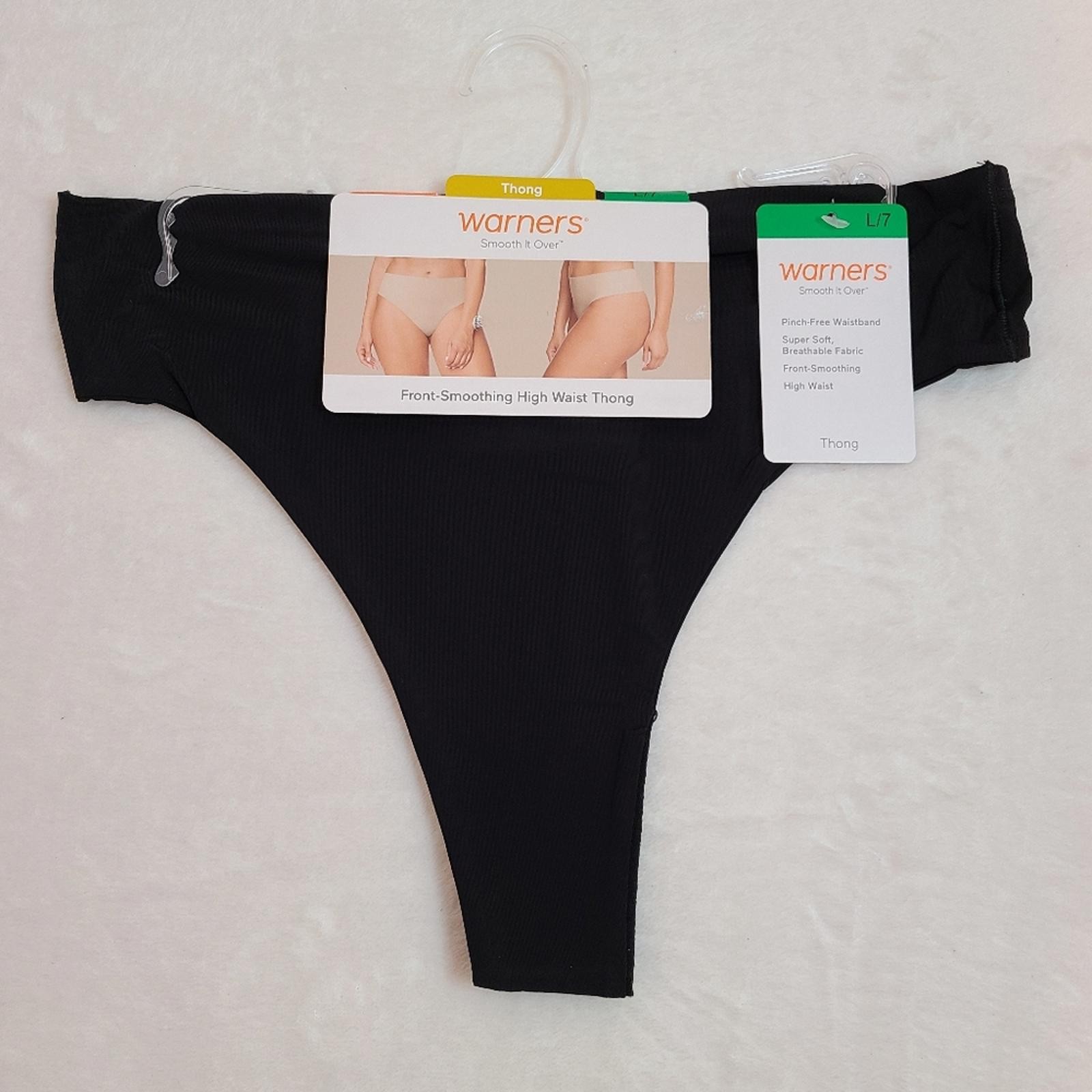 Warners Smooth It Over Silky Nylon High Waist Thong Panty Size Lg Black