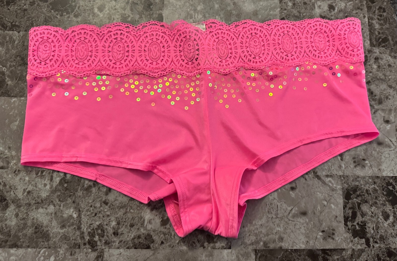 NWT VICTORIA’S SECRET L PINK SEQUIN SMOOTH LACE VINTAGE RARE HIPHUGGER PANTIES