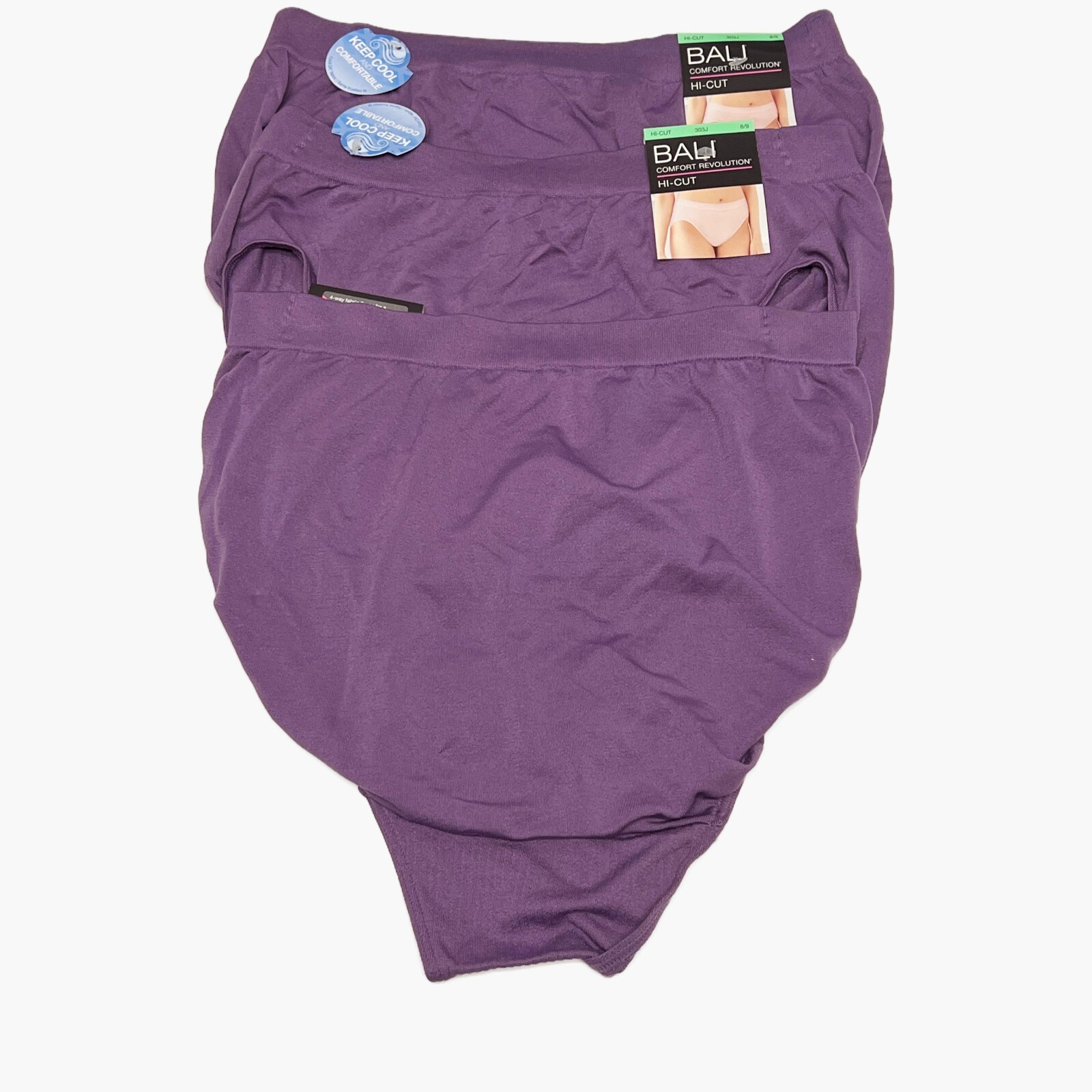 Bali Comfort Revolution Hi-Cut Panty Seamless 8/9 NWT 303J 3 PACK