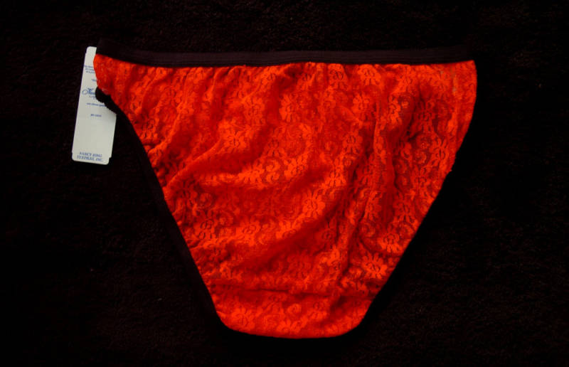 NANCY KING 100% Nylon Lace Embroidery Hi-Cut Red Brief Size 6/Medium