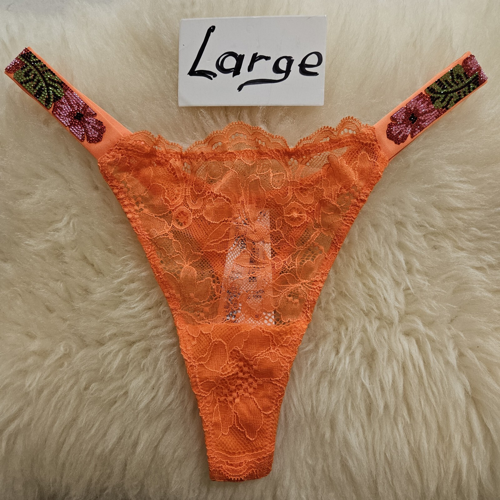 Victoria’s Secret rhinestone flower straps thong panty Large
