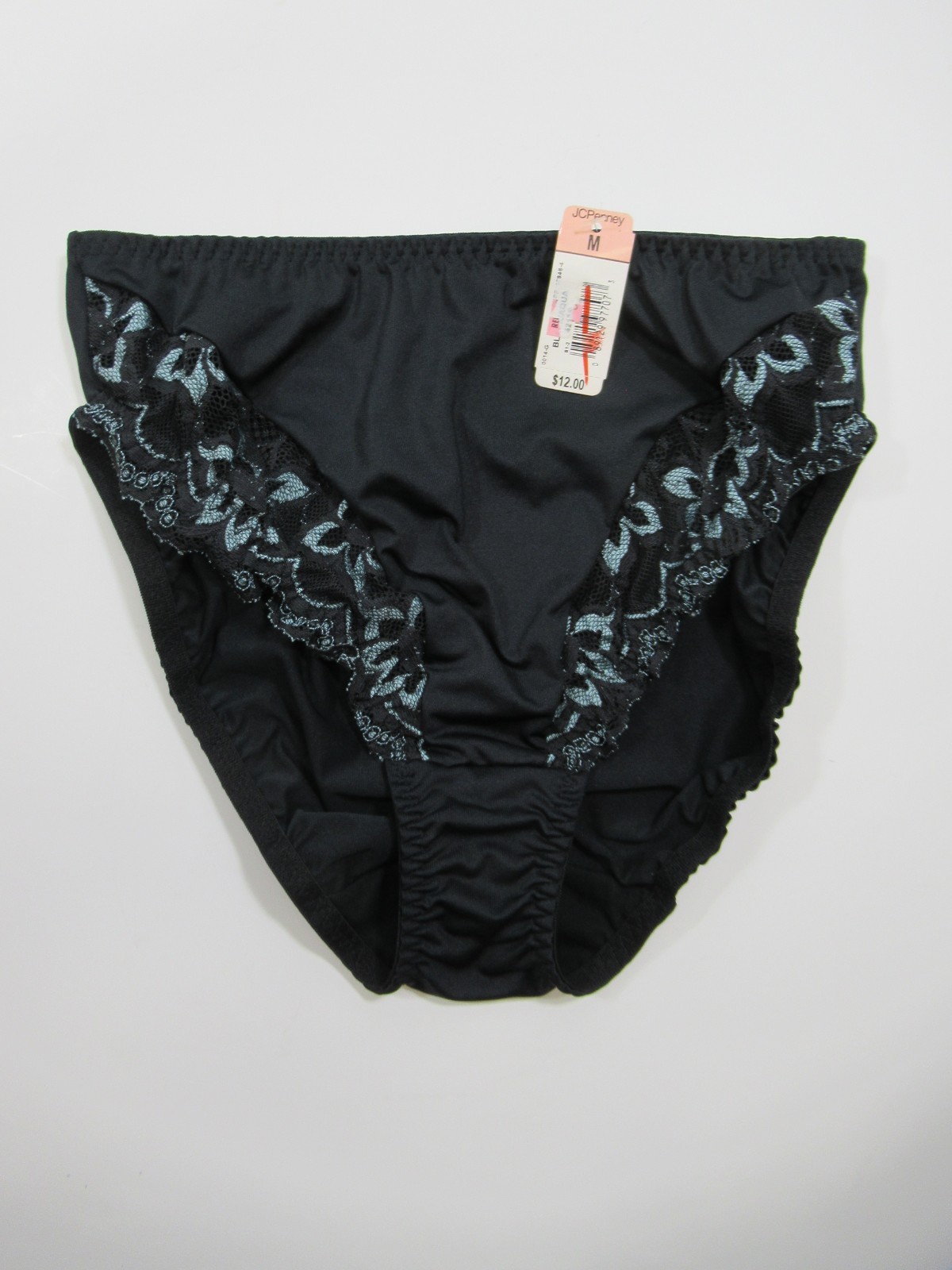 Vintage 90s Y2K Delicates Satin & Lace Hi Cut Panties Medium Black/Aqua