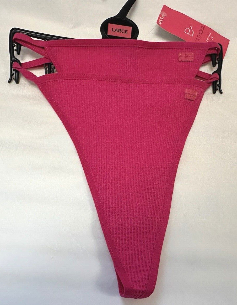 NEW! M&S B by Boutique Marks & Spencer 2 pack fuchsia ribbed strings/thongs