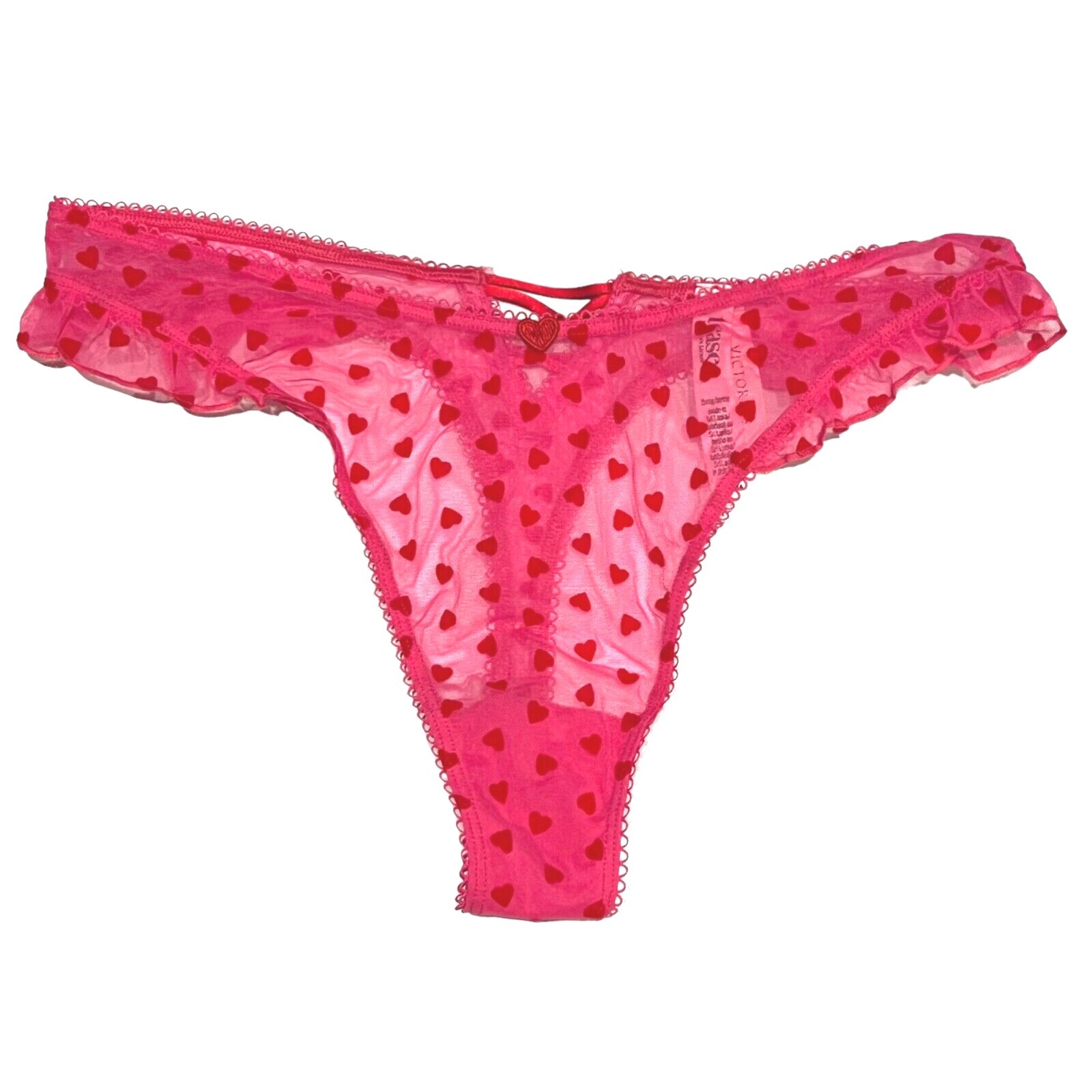 NWT VICTORIA’S SECRET Thong Pantie Sz XS-M-L-XL Pink Red Hearts Lace Mesh