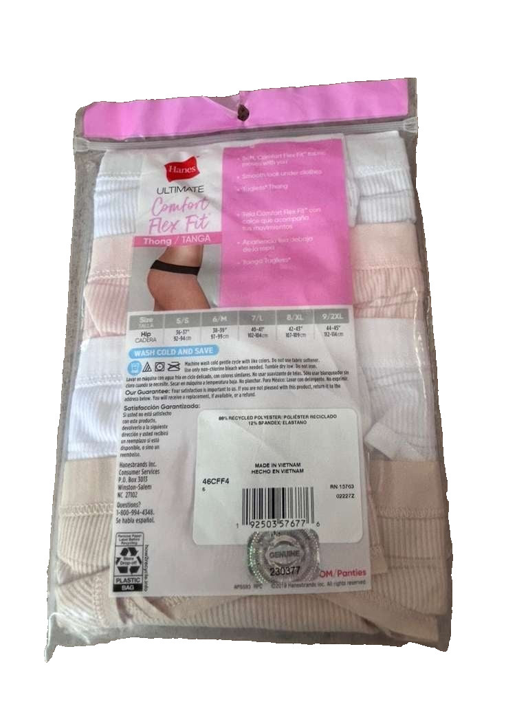 Hanes Ultimate Womens Breathable Comfort Flex Fit Thong 4pack, Size 6 Medium New